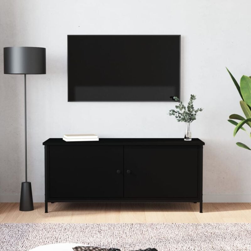foto del prodotto vidaxl mobile porta tv con ante nero 102x35x45 cm in legno multistrato