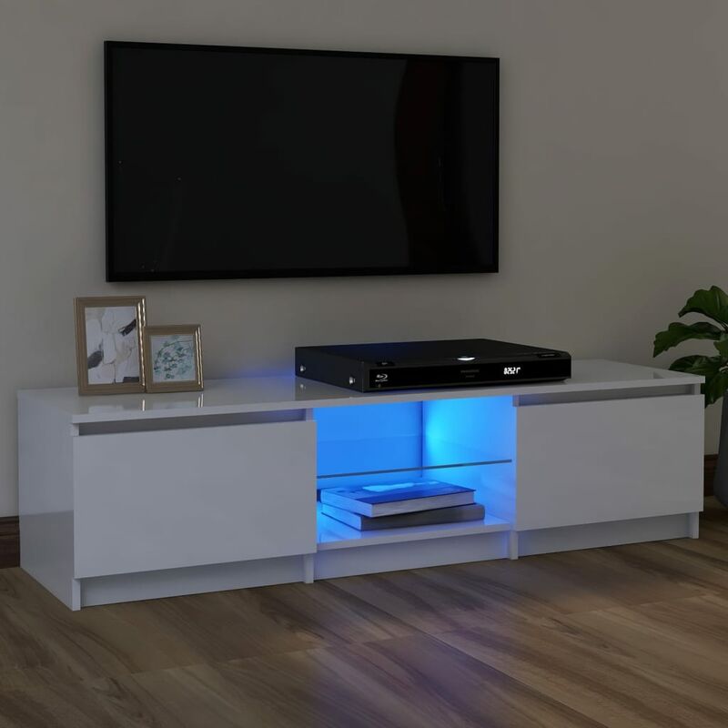 foto del prodotto vidaxl mobile porta tv con luci led 120x40x35,5 cm con 2 ante e scomparti vari colori colore bianco lucido