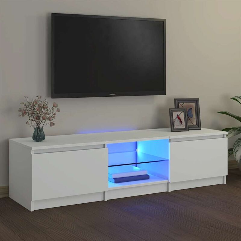 foto del prodotto vidaxl mobile porta tv con luci led 140x40x35,5 cm con 2 ante e scomparti vari colori colore bianco