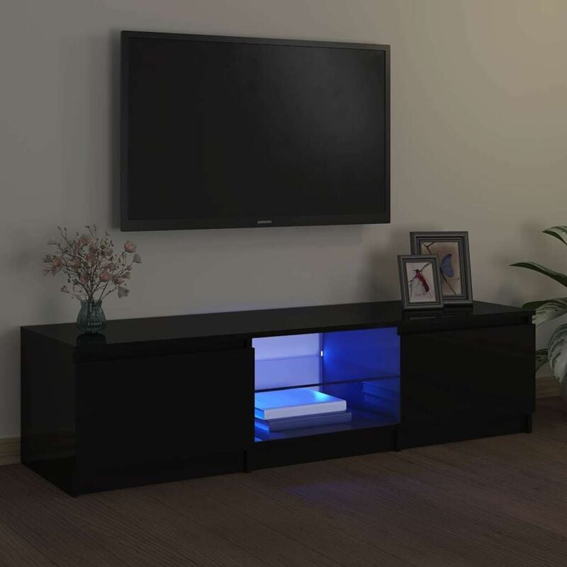 foto del prodotto vidaxl mobile porta tv con luci led 140x40x35,5 cm con 2 ante e scomparti vari colori colore nero