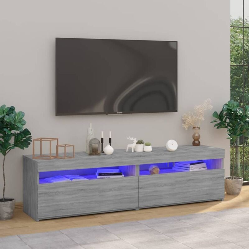 foto del prodotto vidaxl mobile porta tv con luci led 2pz grigio sonoma 75x35x40 cm