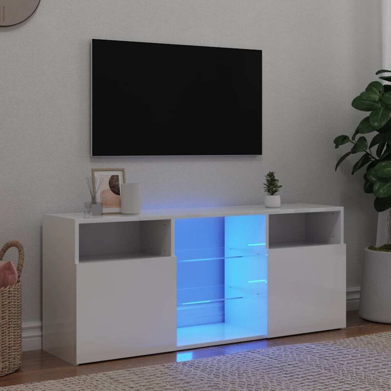 foto del prodotto vidaxl mobile porta tv con luci led bianco lucido 120x30x50 cm 395461