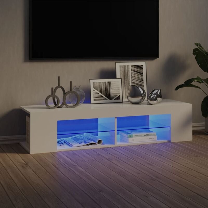 foto del prodotto vidaxl mobile porta tv con luci led bianco lucido 135x39x30 cm