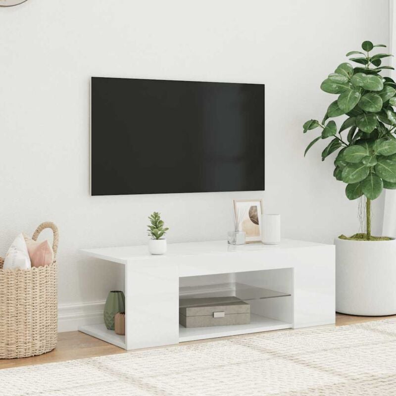 foto del prodotto vidaxl mobile porta tv con luci led bianco lucido 90x39x30 cm