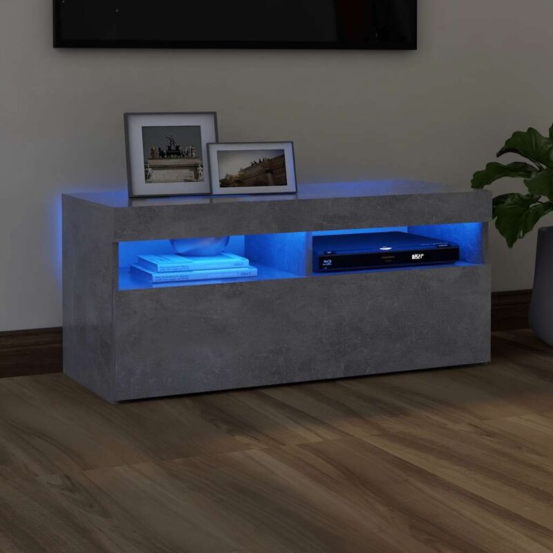 foto del prodotto vidaxl mobile porta tv con luci led grigio cemento 90x35x40 cm