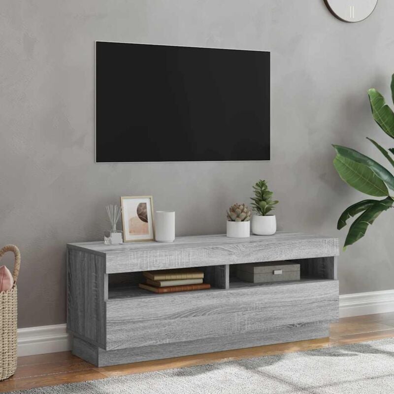 foto del prodotto vidaxl mobile porta tv con luci led grigio sonoma 100x35x40 cm