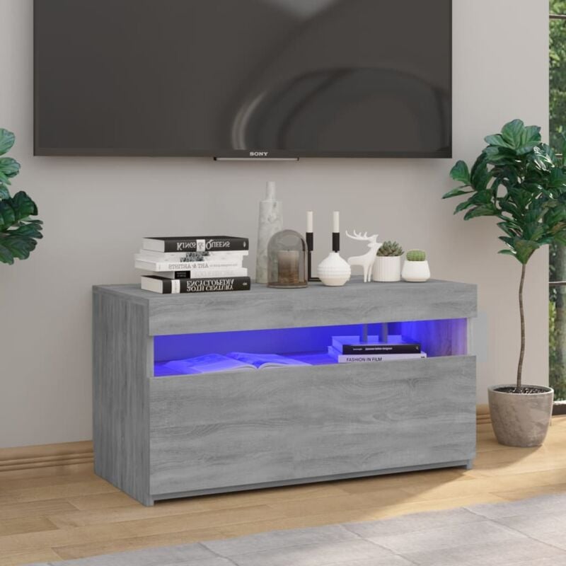 foto del prodotto vidaxl mobile porta tv con luci led grigio sonoma 75x35x40 cm