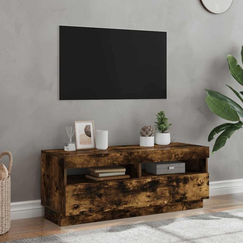 foto del prodotto vidaxl mobile porta tv con luci led rovere fumo 100x35x40 cm