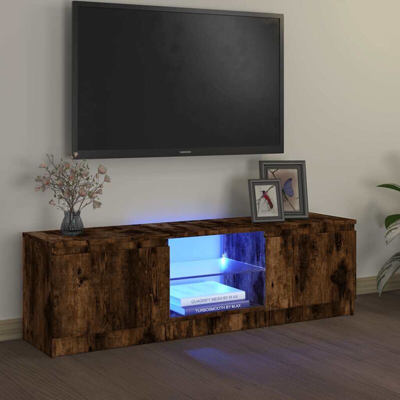 foto del prodotto vidaxl mobile porta tv con luci led rovere fumo 120x30x36 cm 933103