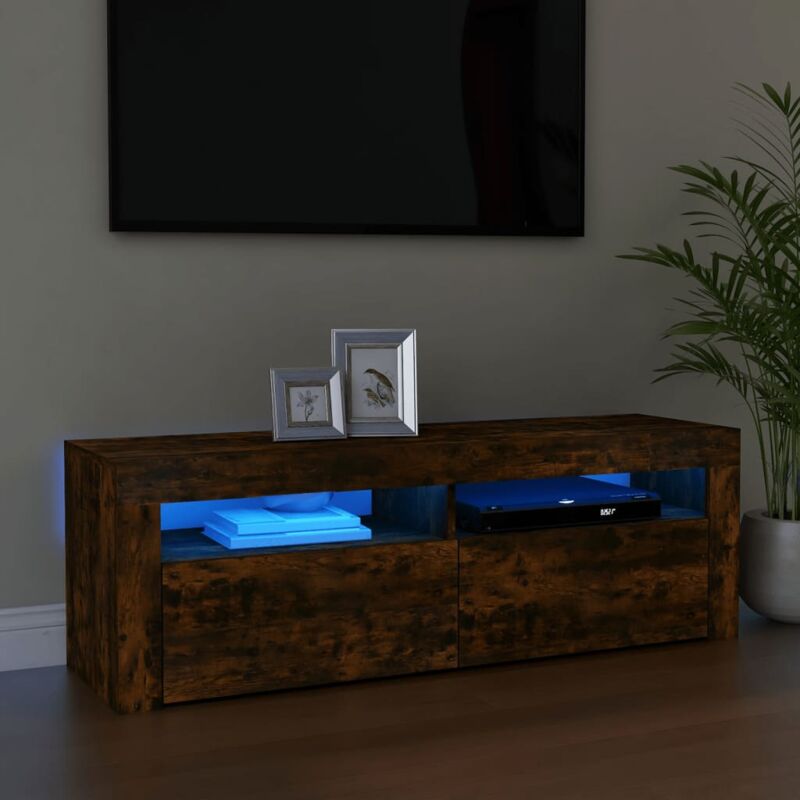 foto del prodotto vidaxl mobile porta tv con luci led rovere fumo 120x35x40 cm