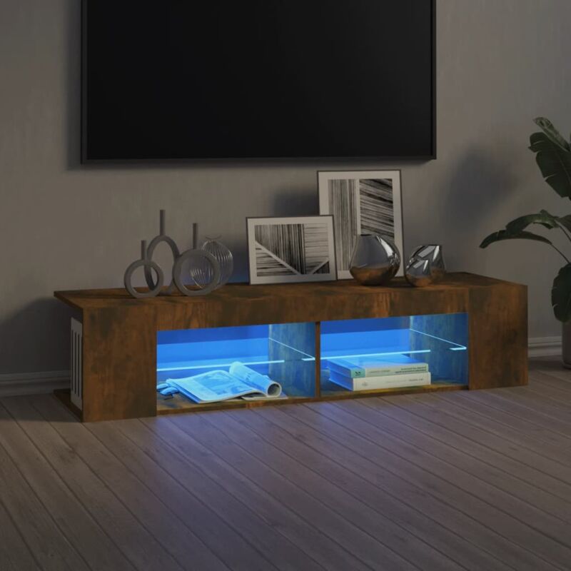 foto del prodotto vidaxl mobile porta tv con luci led rovere fumo 135x39x30 cm