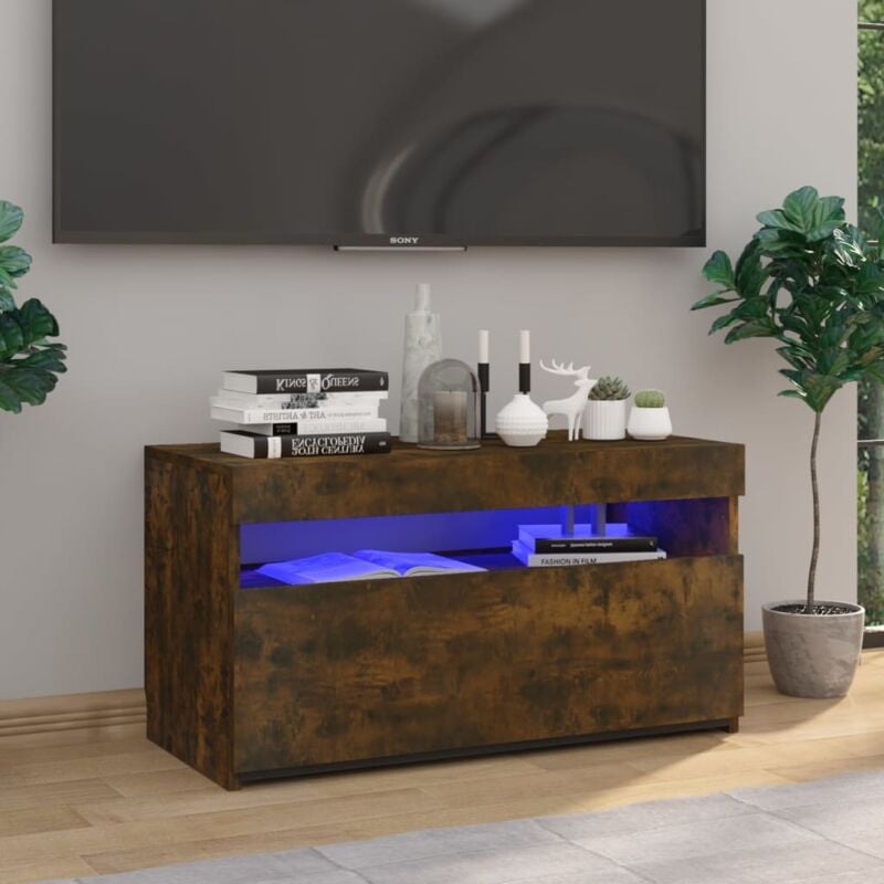 foto del prodotto vidaxl mobile porta tv con luci led rovere fumo 75x35x40 cm