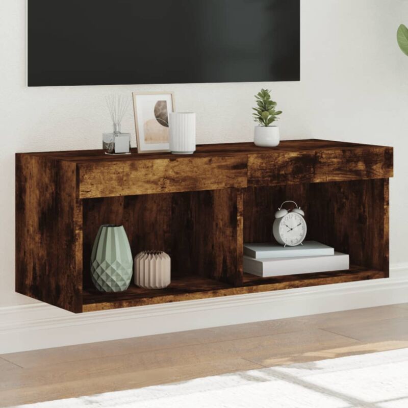 foto del prodotto vidaxl mobile porta tv con luci led rovere fumo 80x30x30 cm