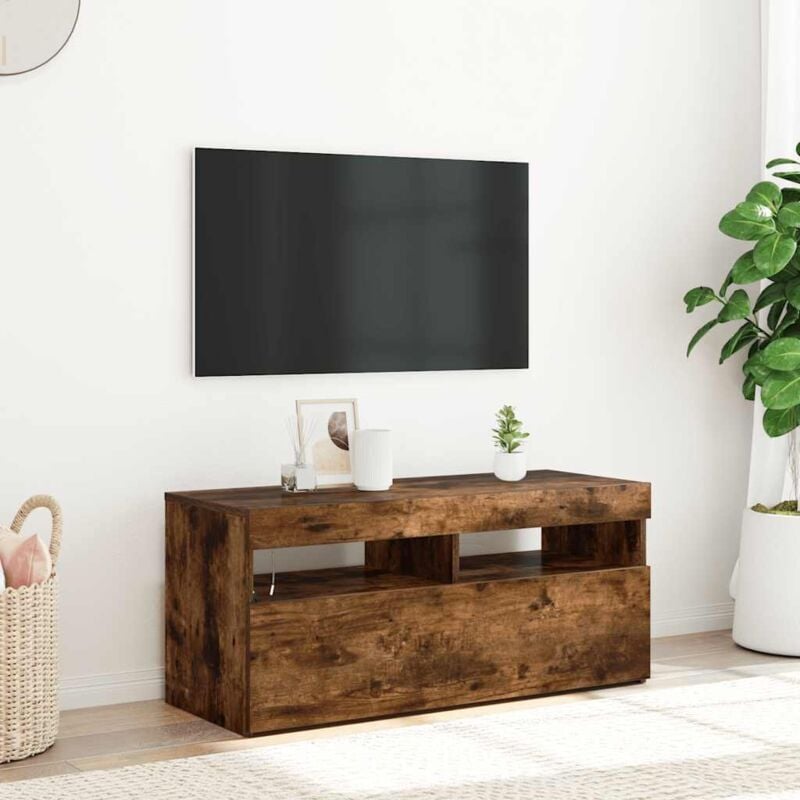 foto del prodotto vidaxl - mobile porta tv con luci led rovere fumo 90x35x40 cm