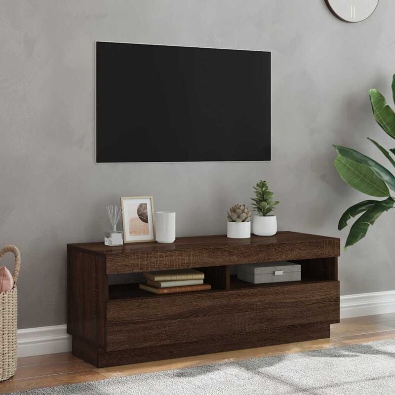 foto del prodotto vidaxl mobile porta tv con luci led rovere marrone 100x35x40 cm