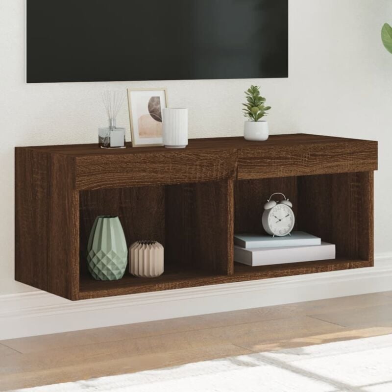 foto del prodotto vidaxl mobile porta tv con luci led rovere marrone 80x30x30 cm