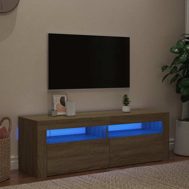 foto del prodotto vidaxl mobile porta tv con luci led rovere sonoma 120x35x40 cm