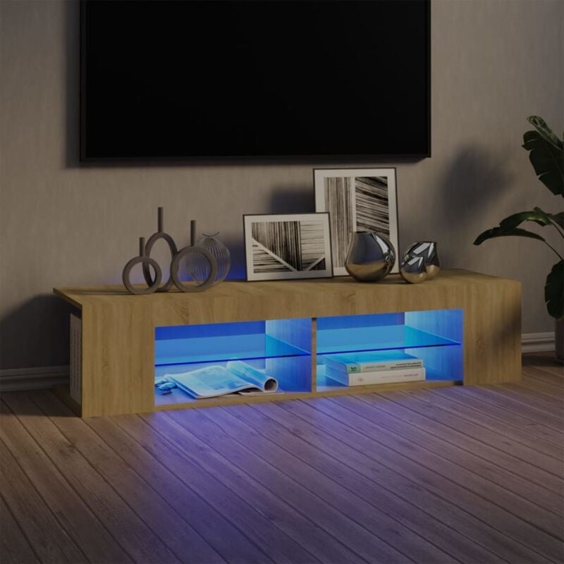 foto del prodotto vidaxl - mobile porta tv con luci led rovere sonoma 135x39x30 cm