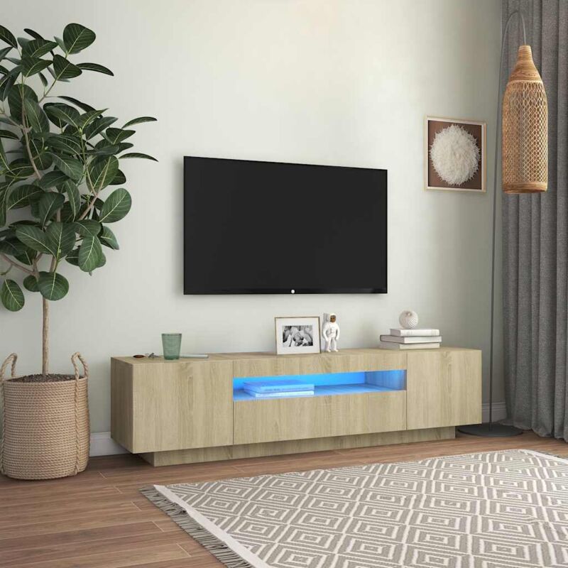 foto del prodotto vidaxl mobile porta tv con luci led rovere sonoma 160x35x40 cm