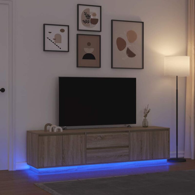 foto del prodotto vidaxl mobile porta tv con luci led rovere sonoma 193,5x41x50 cm