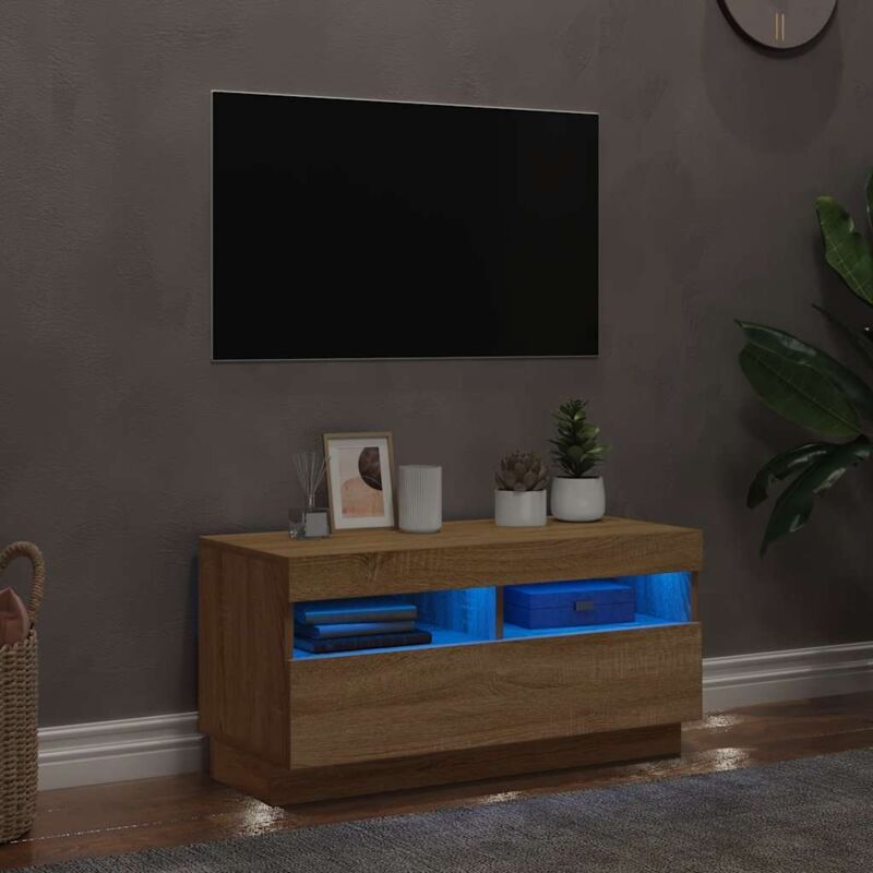 foto del prodotto vidaxl mobile porta tv con luci led rovere sonoma 80x35x40 cm