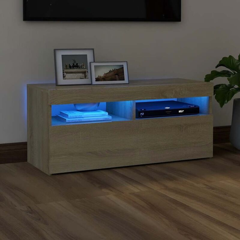 foto del prodotto vidaxl mobile porta tv con luci led rovere sonoma 90x35x40 cm