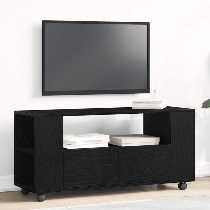 foto del prodotto vidaxl mobile porta tv con ruote rovere nero 102x34,5x43 cm truciolato