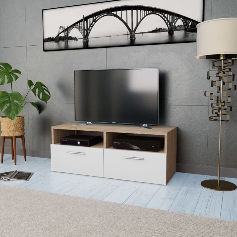 foto del prodotto vidaxl mobile porta tv in legno multistrato 95x35x36cm rovere e bianco