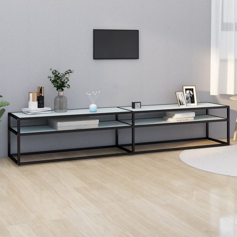 foto del prodotto vidaxl mobile porta tv marmo bianco 220x40x40,5 cm in vetro temperato