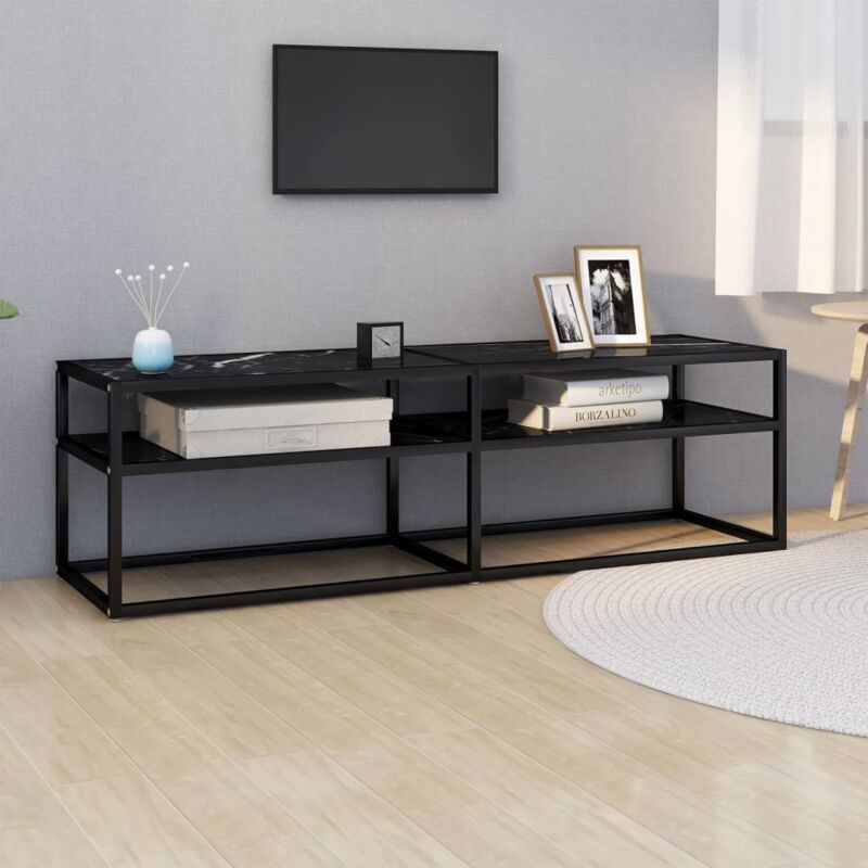 foto del prodotto vidaxl mobile porta tv marmo nero 140x40x40,5 cm in vetro temperato