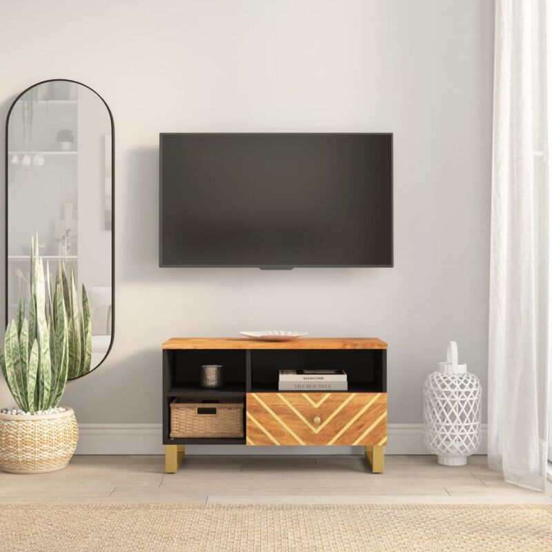 foto del prodotto vidaxl mobile porta tv marrone e nero 80x33,5x46 cm in legno di mango