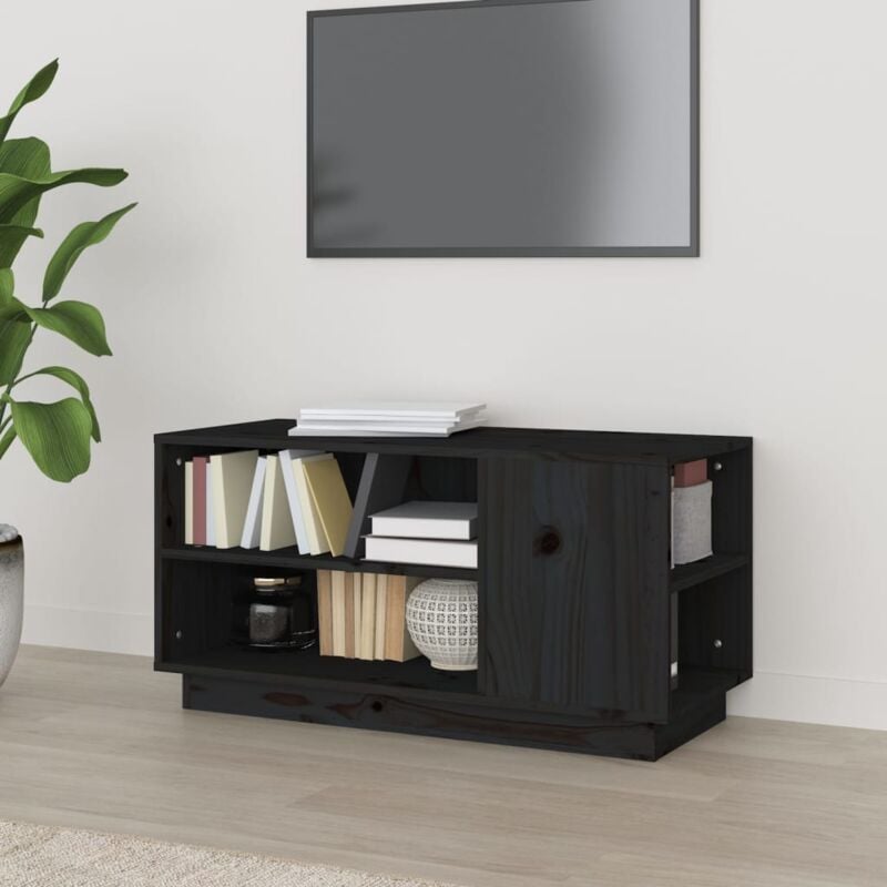 foto del prodotto vidaxl mobile porta tv nera 80x35x40,5 cm in legno massello di pino