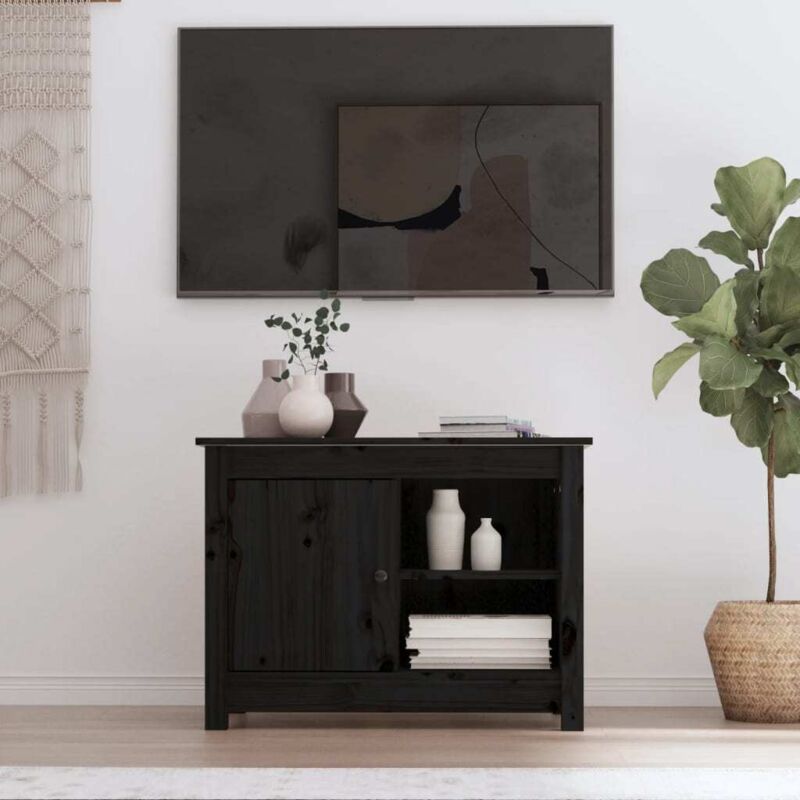 foto del prodotto vidaxl mobile porta tv nero 70x36,5x52 cm in legno massello di pino