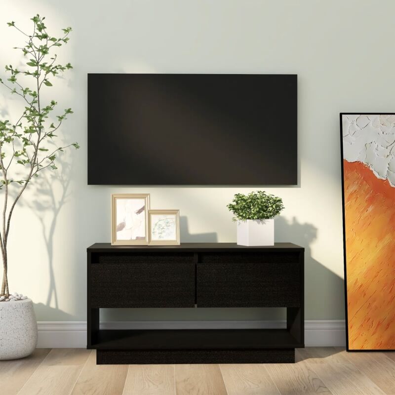 foto del prodotto vidaxl mobile porta tv nero 74x34x40 cm in legno massello di pino