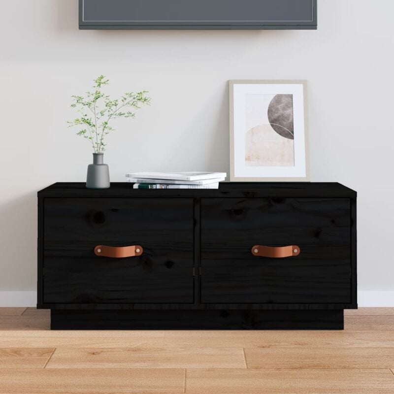 foto del prodotto vidaxl mobile porta tv nero 80x34x35 cm in legno massello di pino