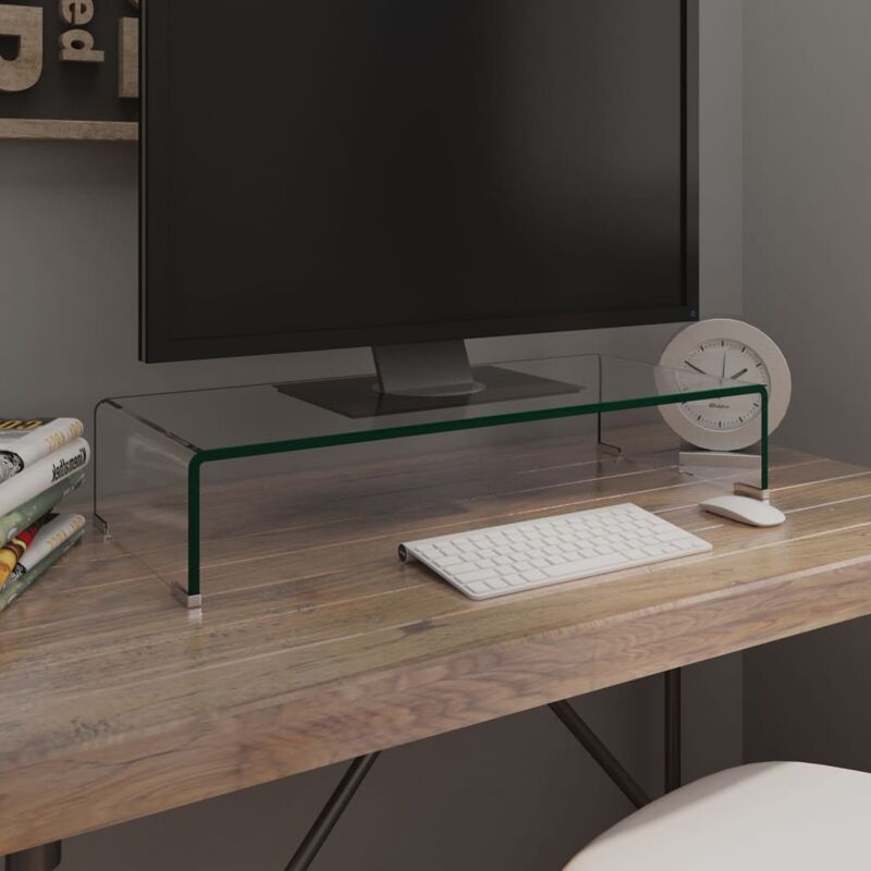 foto del prodotto vidaxl mobile rialzo porta tv in vetro moderno trasparente varie dimensioni dimensioni 70x30x13 cm