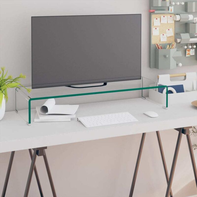 foto del prodotto vidaxl mobile rialzo porta tv in vetro trasparente 80x30x13 cm