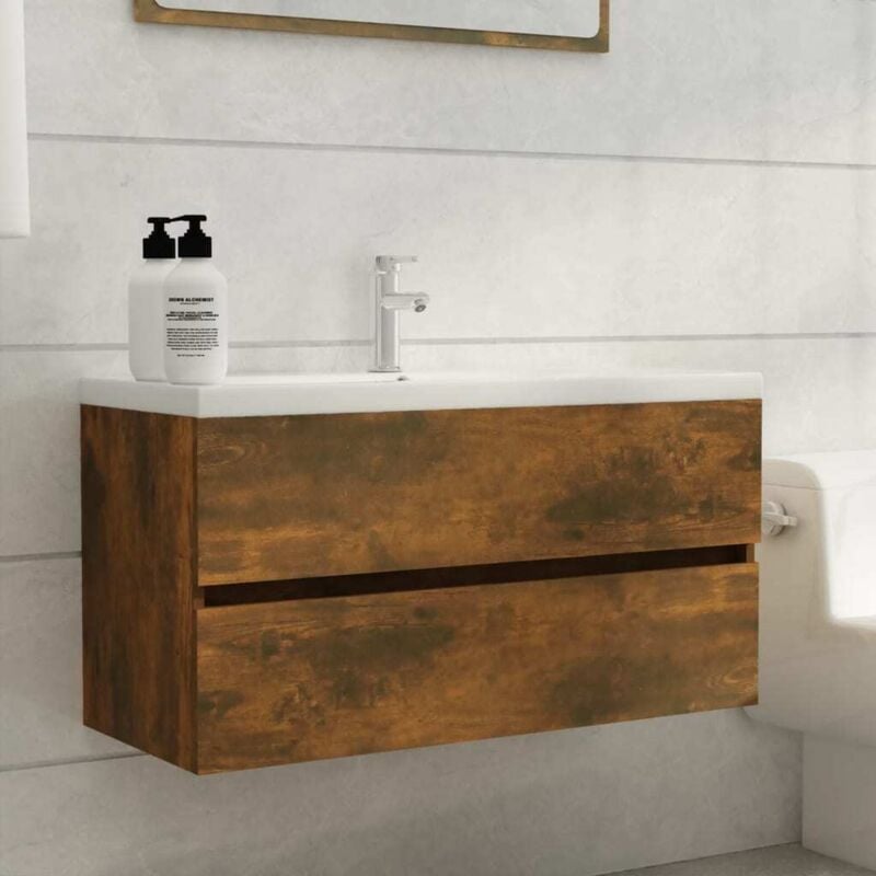 foto del prodotto vidaxl mobile sottolavabo rovere fumo 90x38,5x45 cm legno multistrato