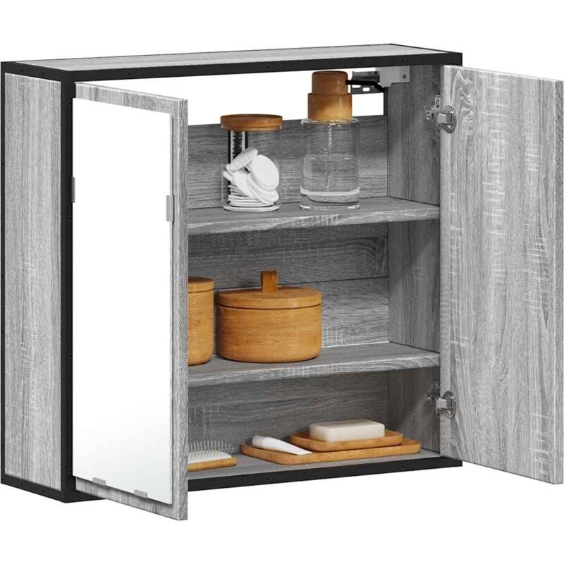 foto del prodotto vidaxl mobile specchio da bagno grigio sonoma 65x20x60 cm multistrato 901559