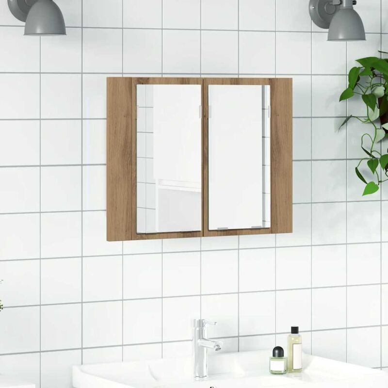 foto del prodotto vidaxl mobile specchio led rovere artigianale 60x12x45 cm multistrato