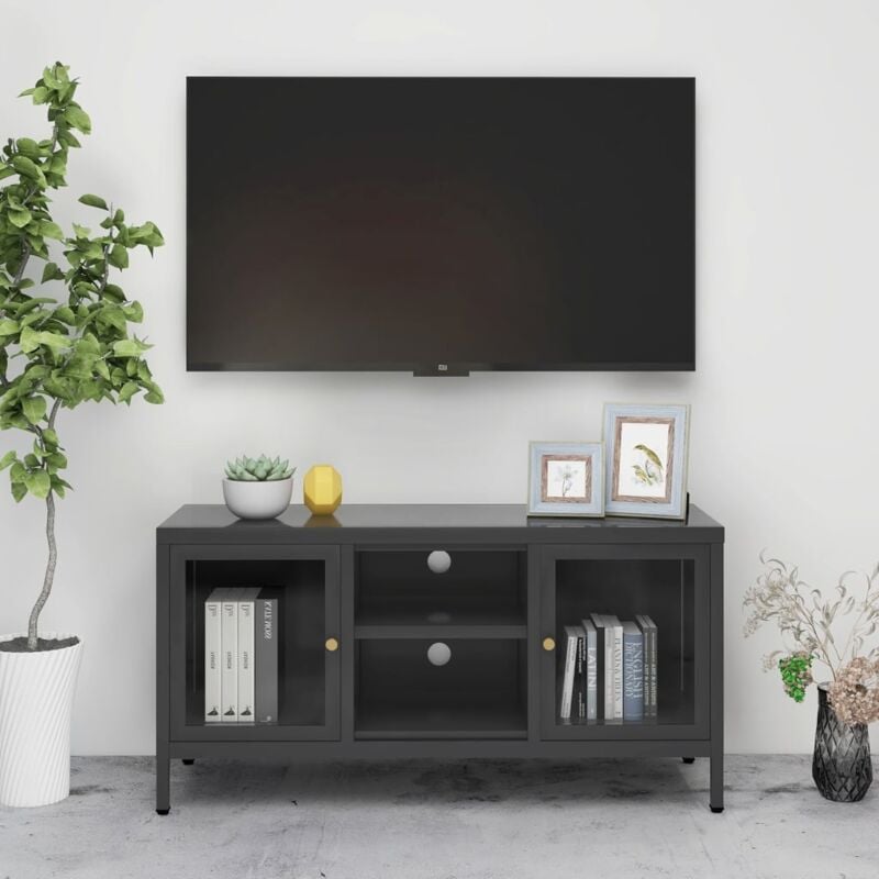 foto del prodotto vidaxl mobile tv 105x35x52 cm in acciaio con 2 ante in vetro vari colori colore antracite