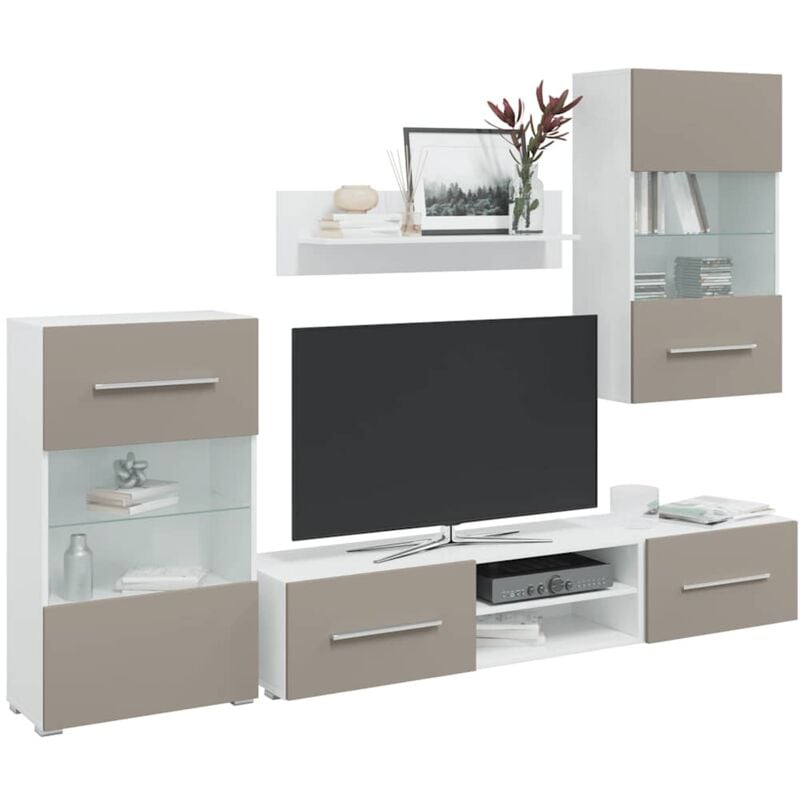 foto del prodotto vidaxl mobile tv 5 pz con illuminazione a led grigio pietra truciolato