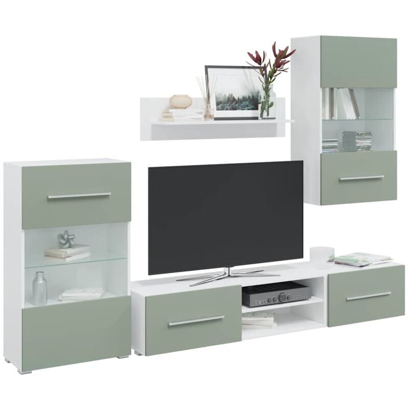 foto del prodotto vidaxl mobile tv 5 pz con illuminazione a led verde oliva truciolato