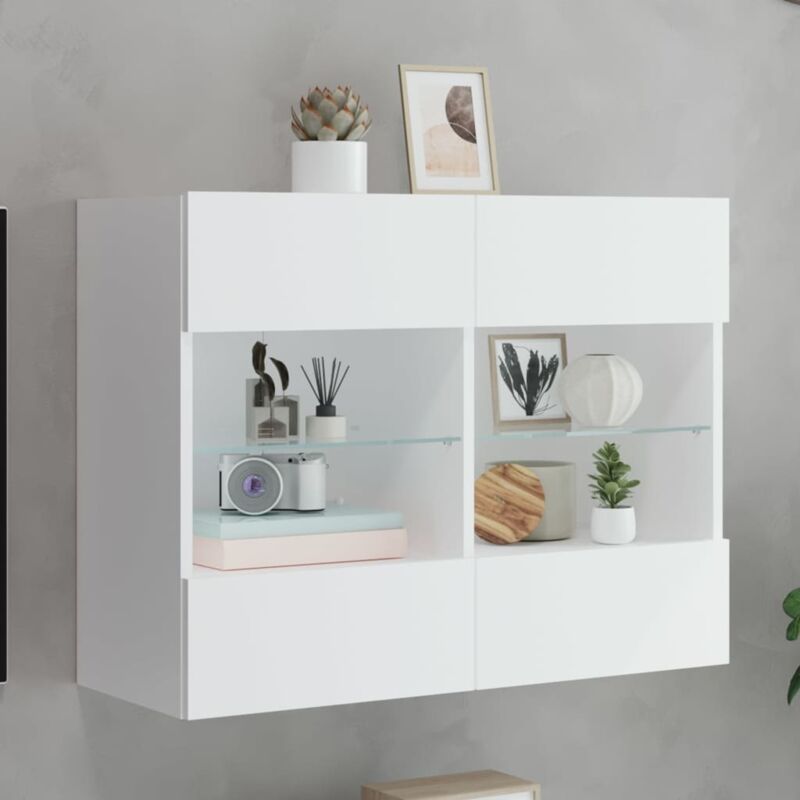 foto del prodotto vidaxl mobile tv a parete con luci led bianco 78,5x30x60,5 cm