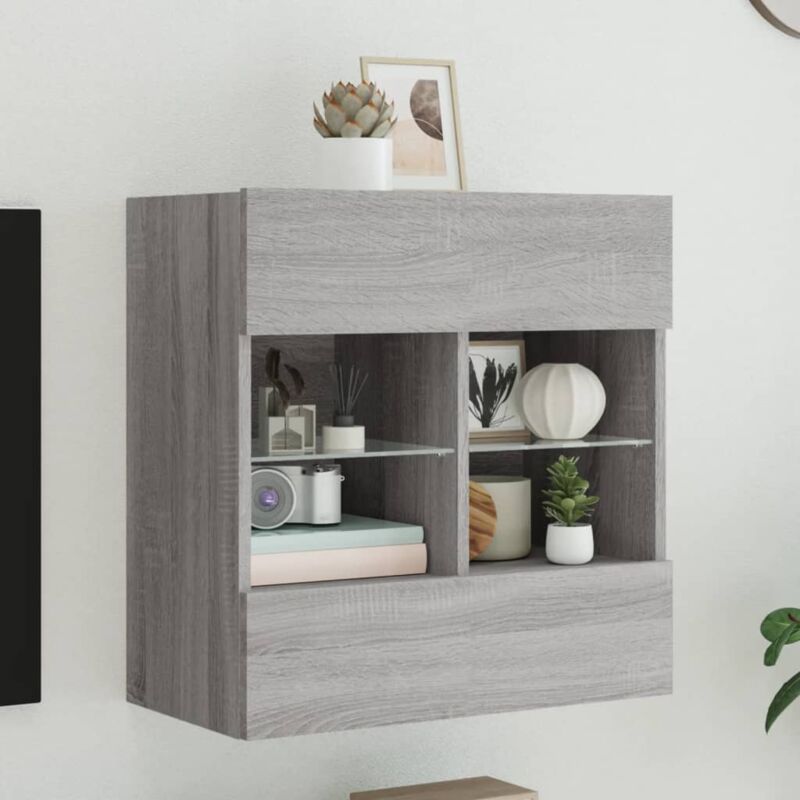 foto del prodotto vidaxl mobile tv a parete con luci led grigio sonoma 58,5x30x60,5 cm