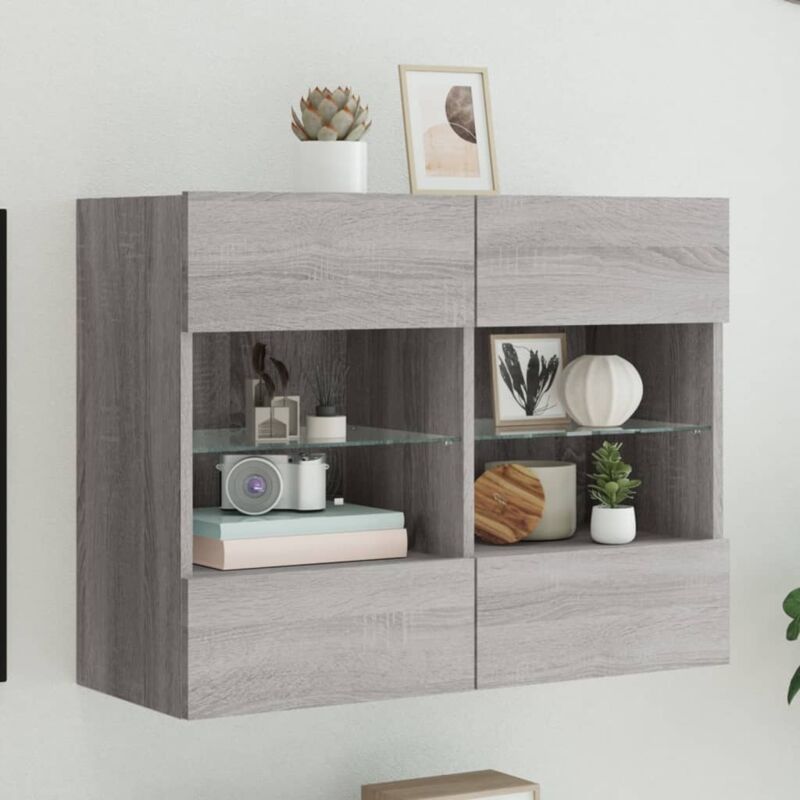 foto del prodotto vidaxl mobile tv a parete con luci led grigio sonoma 78,5x30x60,5 cm