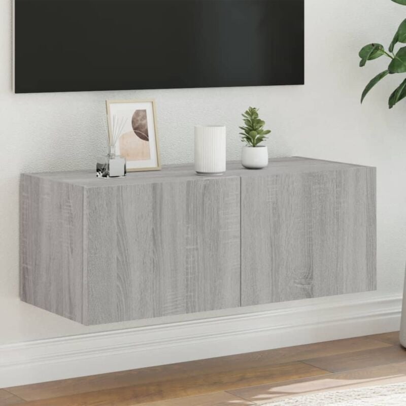foto del prodotto vidaxl mobile tv a parete con luci led grigio sonoma 80x35x31 cm