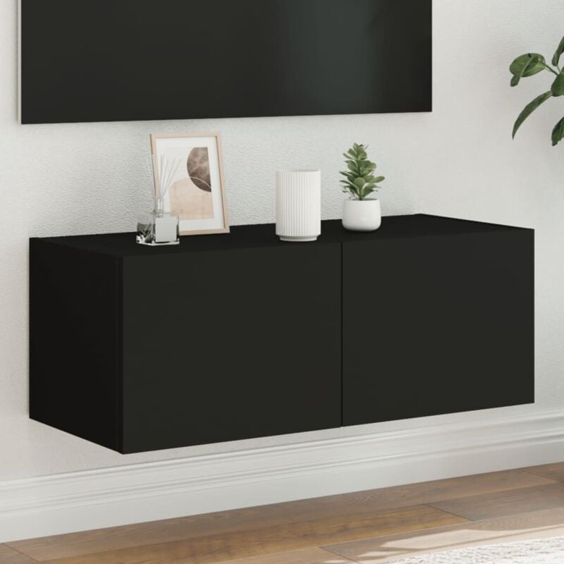 foto del prodotto vidaxl mobile tv a parete con luci led nero 80x35x31 cm