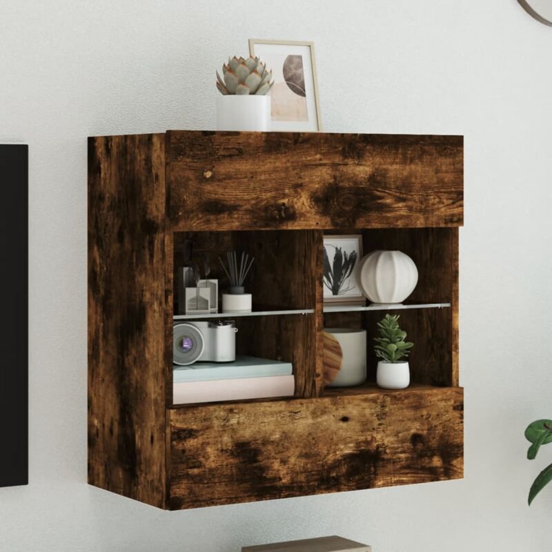 foto del prodotto vidaxl mobile tv a parete con luci led rovere fumo 58,5x30x60,5 cm