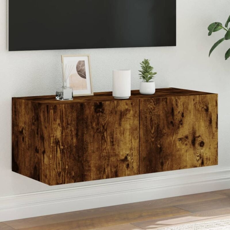 foto del prodotto vidaxl mobile tv a parete con luci led rovere fumo 80x35x31 cm